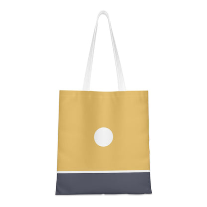Tote bag with yellow and navy design on a white background