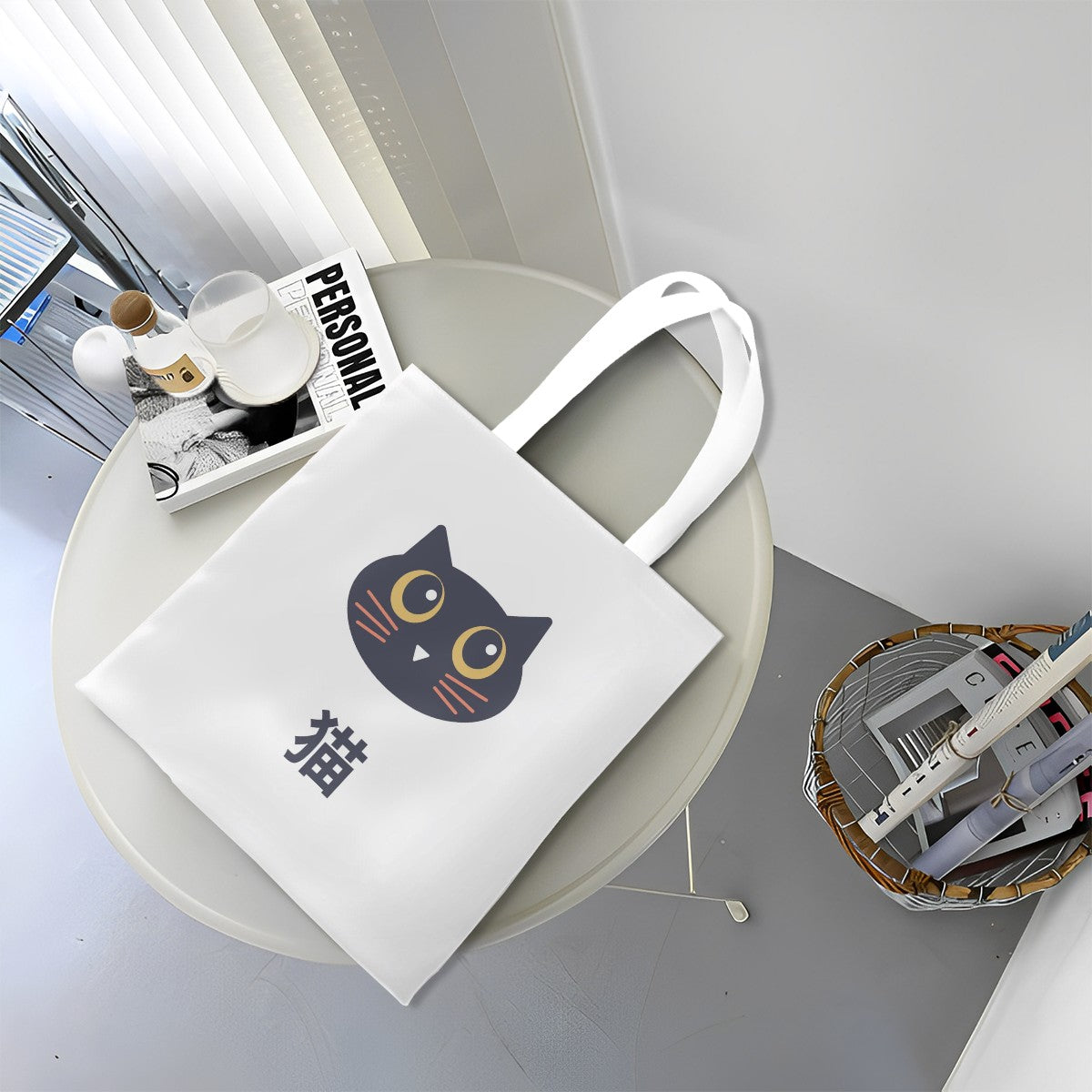 Kawaii Kuro-kun Neko Canvas Tote Bag – Cute Black Cat Japanese Tote
