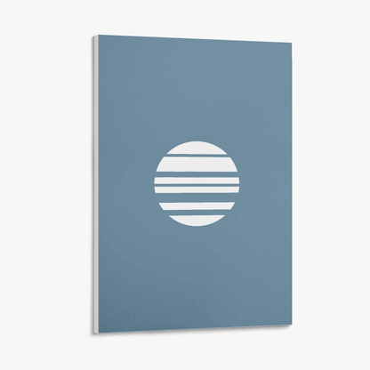Blue notebook with a white circular design on a white background