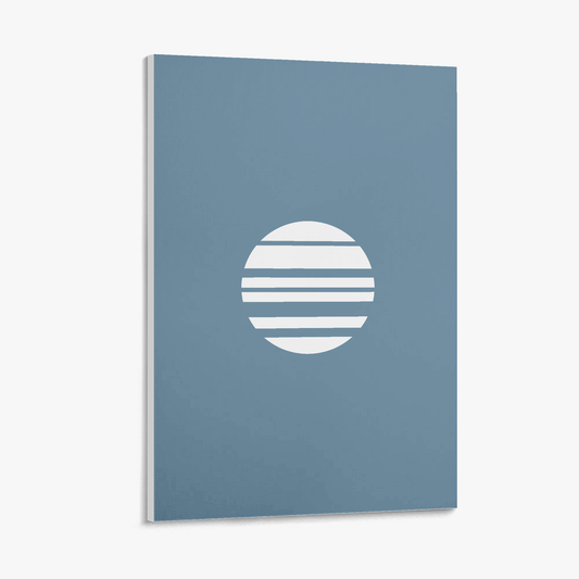 Blue notebook with a white circular design on a white background